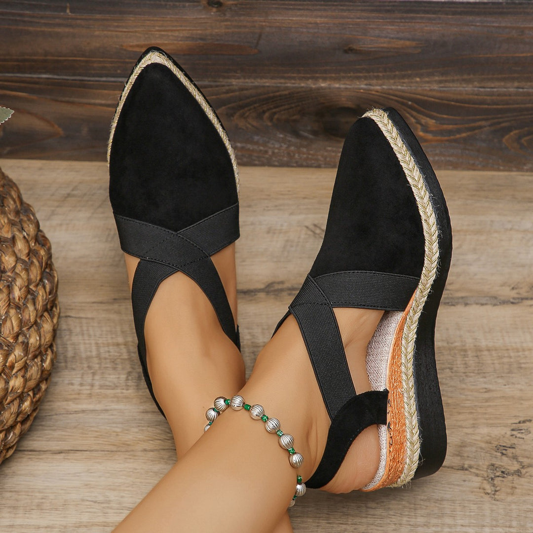 Damen nan Velours-Slingback-Keil mit spitzer Vorderkappe, geflochtenem Juteband und dämpfender Laufsohle Echo Archiv
