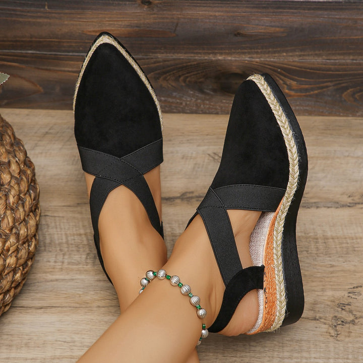 Damen nan Velours-Slingback-Keil mit spitzer Vorderkappe, geflochtenem Juteband und dämpfender Laufsohle Echo Archiv