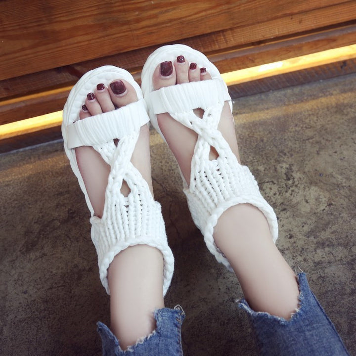 Damen nan handgeflochtene Strick-Sandalette mit elastischem Knöchelsteg und ergonomischer Schaumpolstersohle Echo Archiv