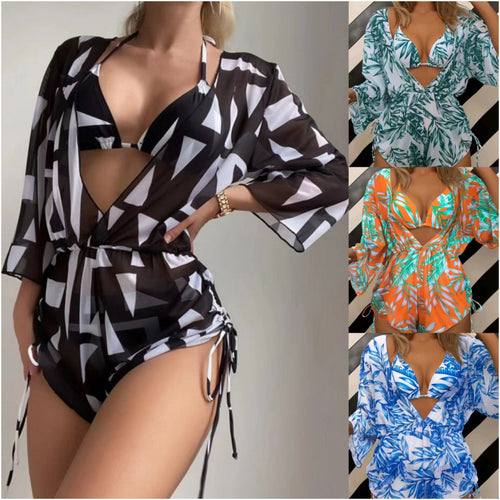 Damen Wendbare Strandmode mit floralem Kimono und Bikini Echo Archiv