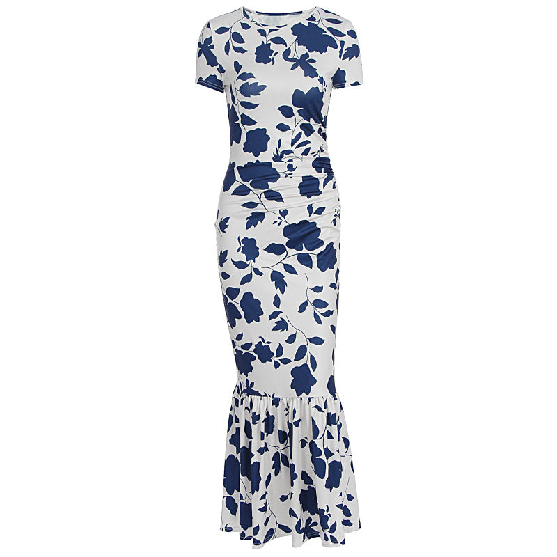 Damen Elegantes figurbetontes Kleid mit Rüschen-Saum und floralem Muster Echo Archiv