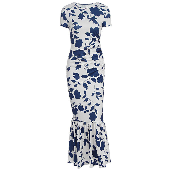 Damen Elegantes figurbetontes Kleid mit Rüschen-Saum und floralem Muster Echo Archiv