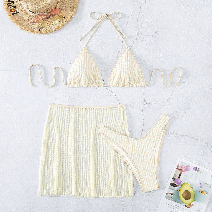 Damen Bikini-Set mit charmant gerafftem Oberteil und transparenter Rockpartie Echo Archiv
