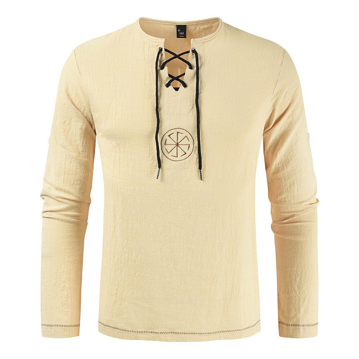 Herren lässiges Langarmshirt mit romantischem Schnürdesign Echoarchiv