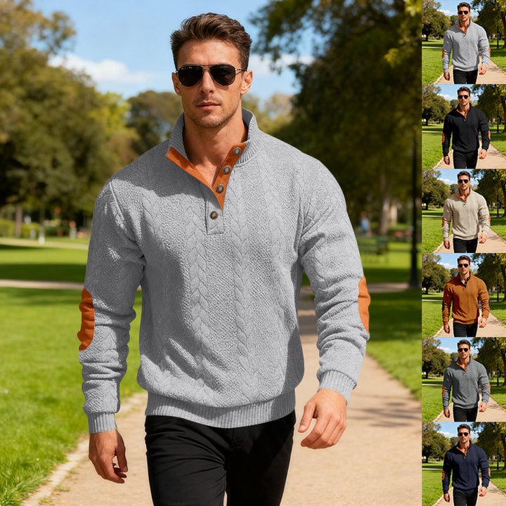 Herren modischer Strickpullover mit Stehkragen und Knopfleiste Echoarchiv