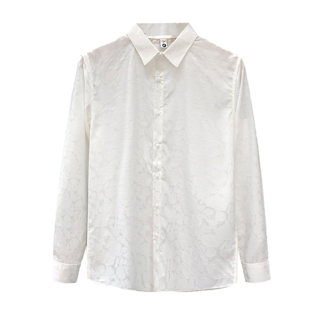Herren Langärmeliges Jacquard-Hemd mit feinem Blumenrelief und Kentkragen – Arvello