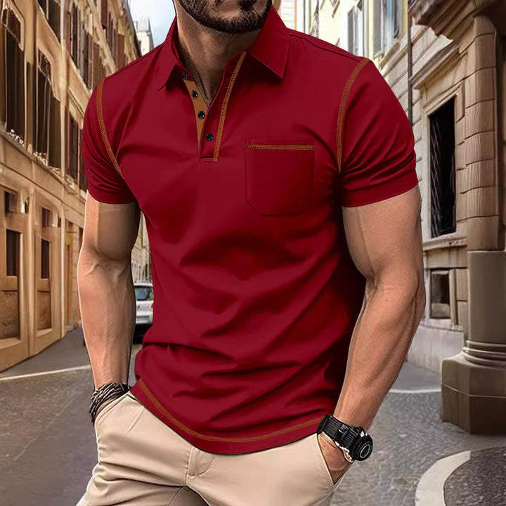 Herren Poloshirt mit dekorativen Kontrastnähten und Brusttasche Echoarchiv