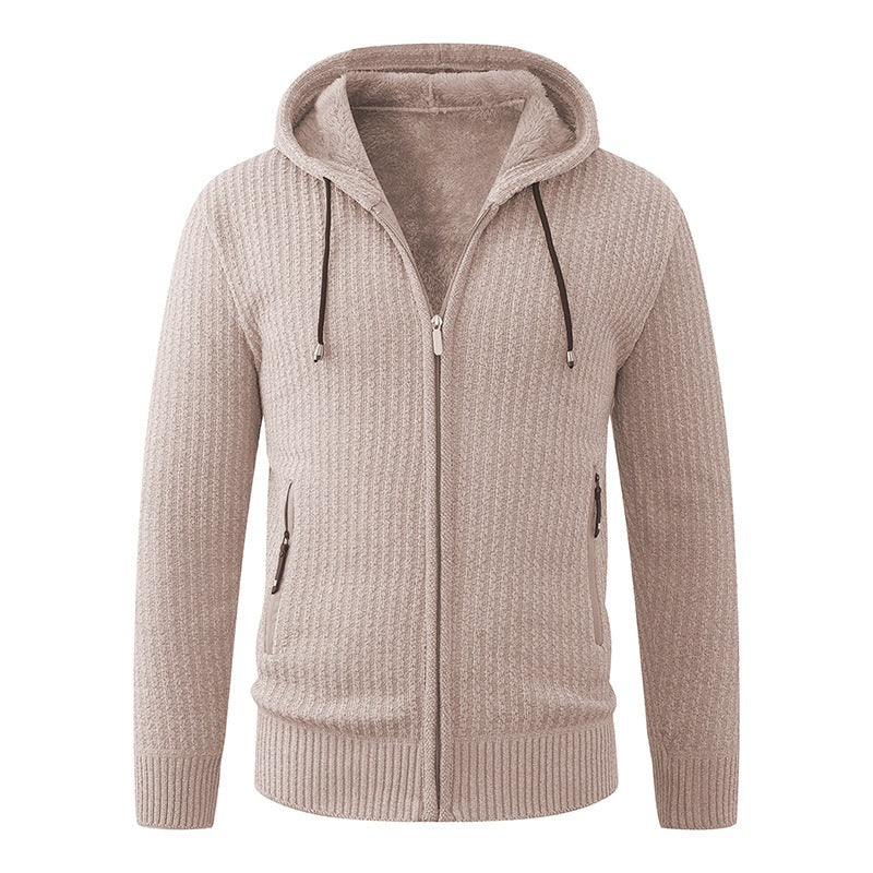 Herren Kapuzen-Strickjacke mit Teddyfutter und durchgehendem Reißverschluss Echo Archiv