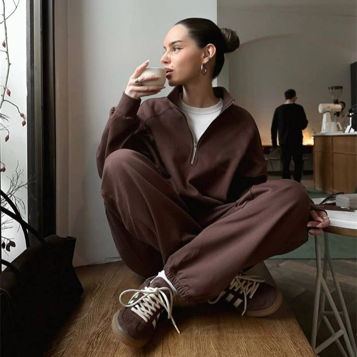 Damen Zweiteiliges Sweatset mit Stehkragen-Halbzip und Relaxed-Oversize-Schnitt – Avérine