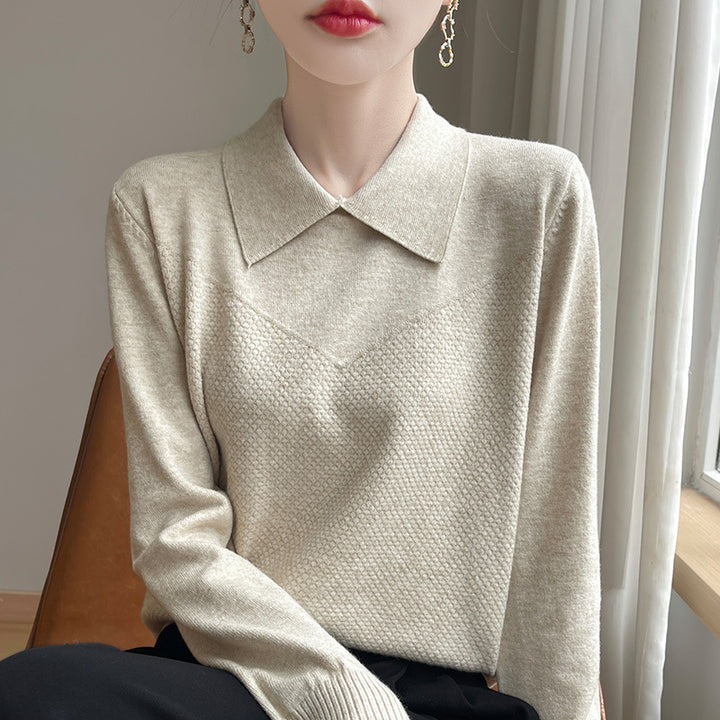 Damen Strickpullover mit Hemdkragen und strukturierter Vorderseite Echoarchiv