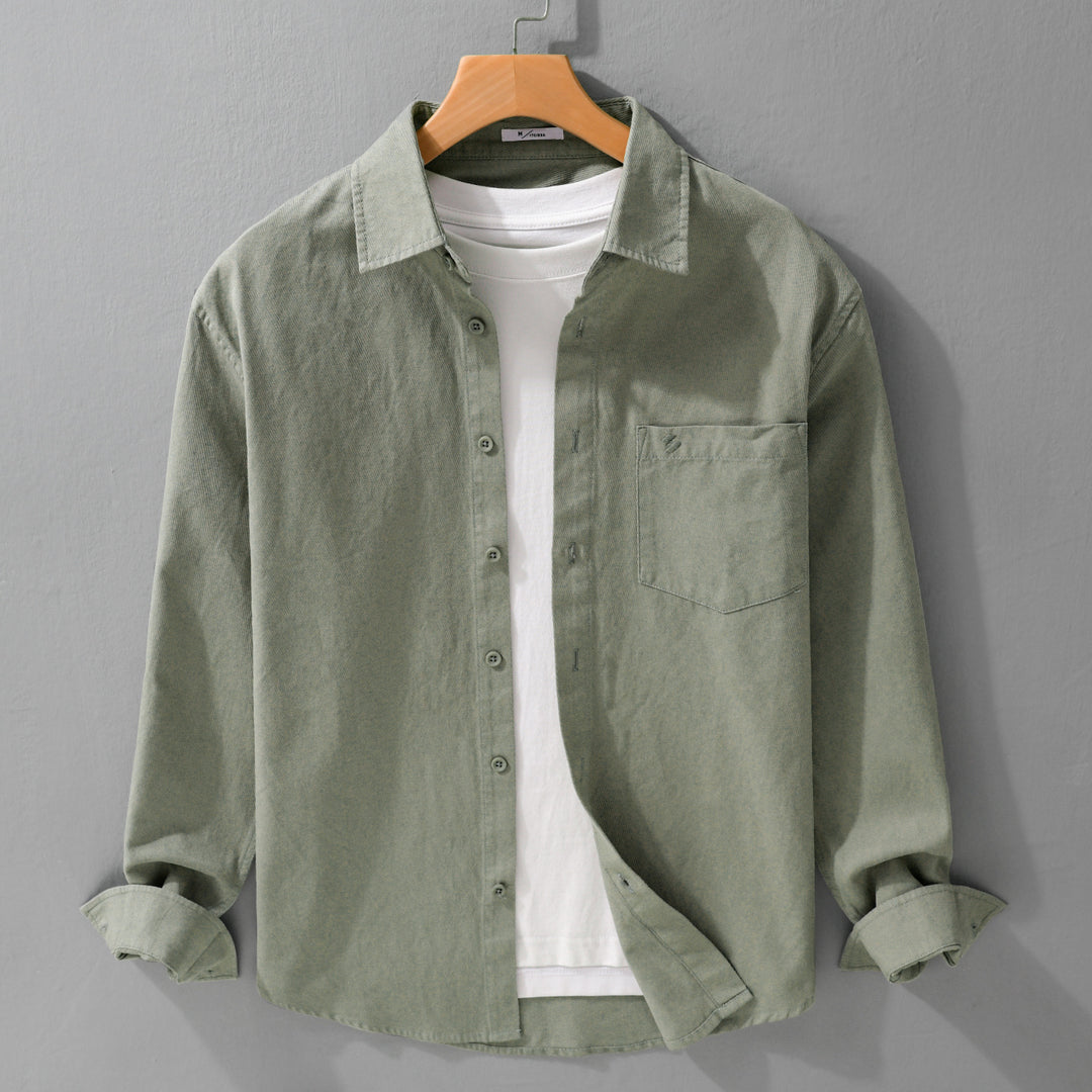 Herren Hemdjacke-Overshirt aus softem Baumwoll-Twill im Layering-Look mit aufgesetzter Brusttasche Echoarchiv