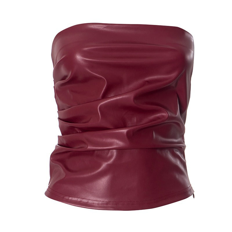 Damen Bandeau-Oberteil aus hochwertigem Kunstleder mit raffinierten Rüschendetails Echo Archiv