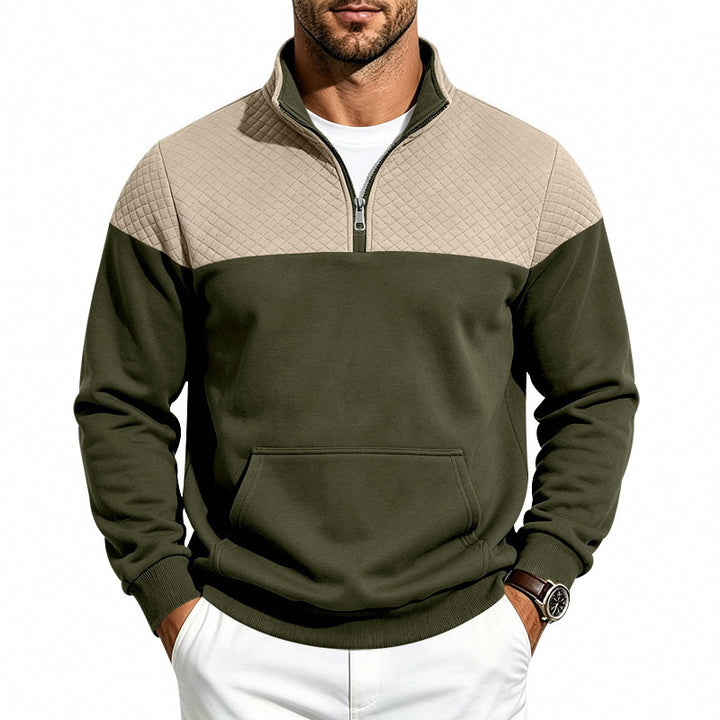 Herren Sweatshirt mit kurzem Reißverschluss, wattierter Brustpartie und Kängurutasche – Norvane
