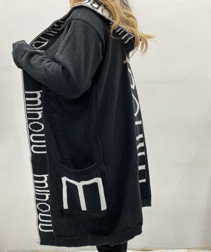 Damen Kapuzen-Cardigan im Oversize-Strick mit Logobordüre – Veloura