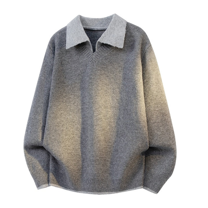 Unisex Oversize Strickpullover mit Kontrastpolokragen und V-Ausschnitt Echoarchiv