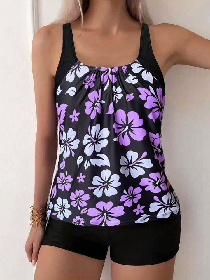 Damen Sportliches Tankini-Set mit floralen Akzenten Echo Archiv