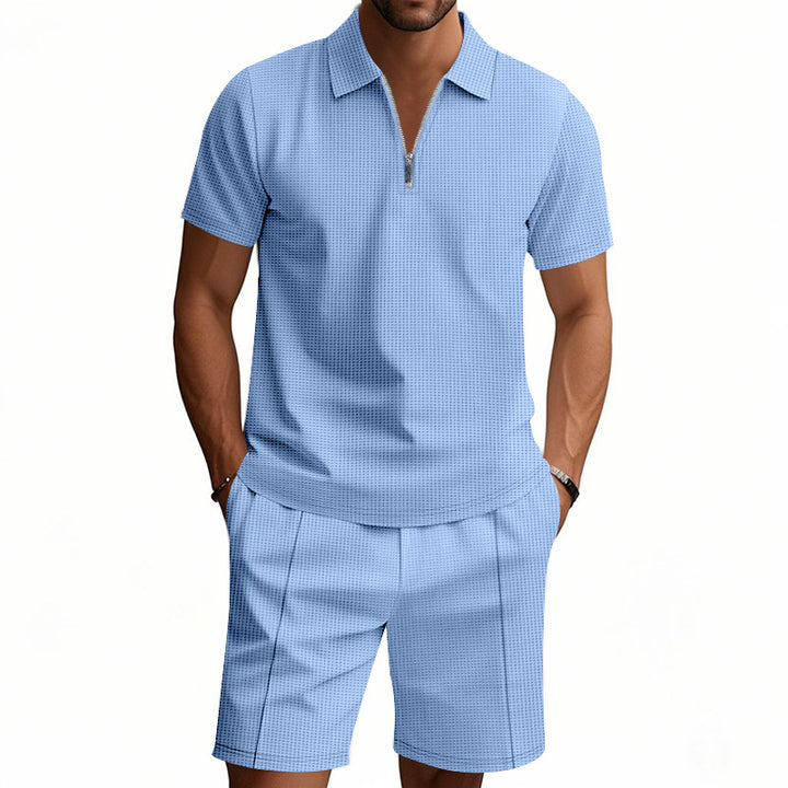 Herren Kurzarm-Polohemd- und Shorts-Set mit modernem Reißverschluss Echoarchiv