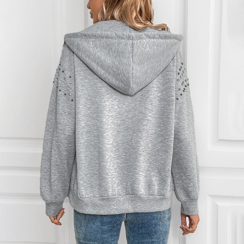 Damen Kapuzenjacke mit Reißverschluss und Perlendetail an den Ärmeln Echoarchiv