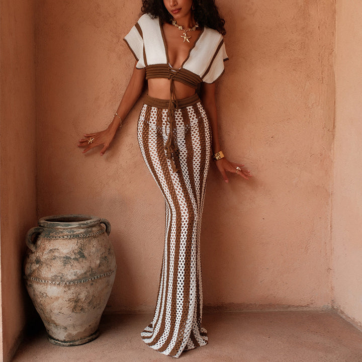 Damen stylisches Crop-Top und weite Palazzo-Hose Set Echo Archiv