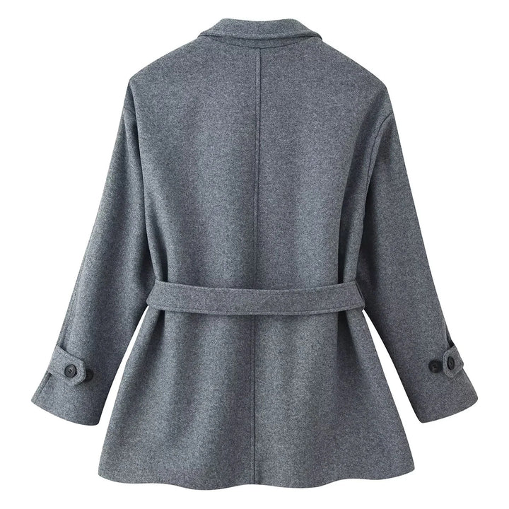 Damen kurzmantel mit Bindegürtel und Hemdkragen im Wollmix – Montévia