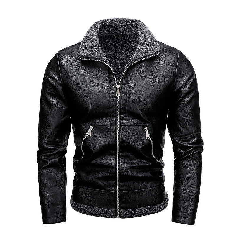 Herren Aviator-Kunstlederjacke mit vollem Sherpa-Innenfutter und Reißverschluss – Taviero