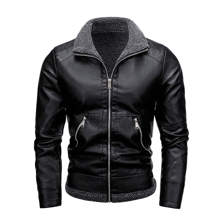 Herren Aviator-Kunstlederjacke mit vollem Sherpa-Innenfutter und Reißverschluss – Taviero