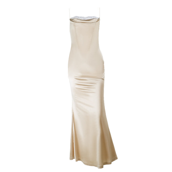 Damen elegantes Satin Abendkleid mit Spitzenverzierung Echo Archiv
