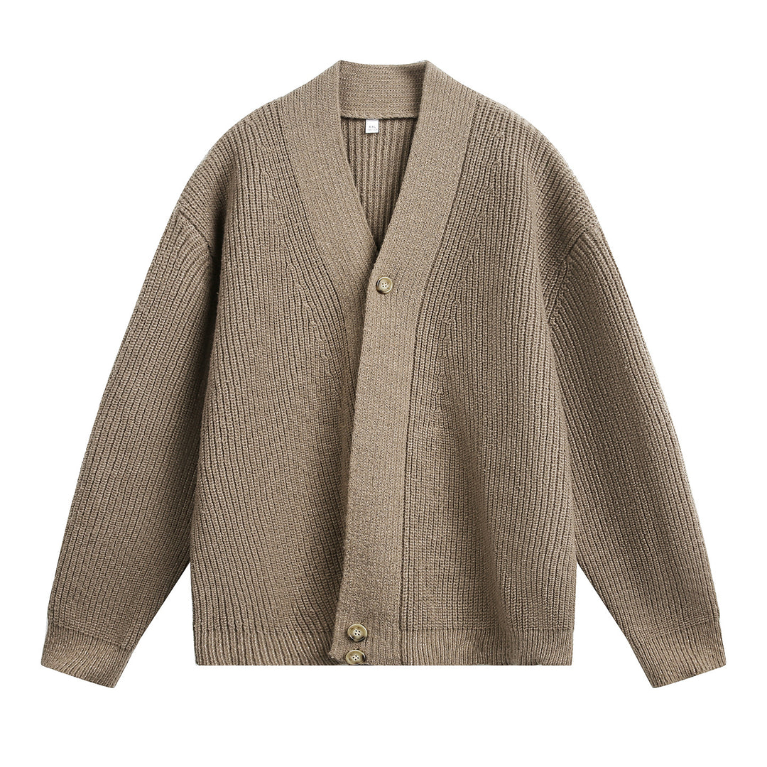 Unisex Oversize-Grobstrick-Cardigan mit Schalkragen, Rippenstruktur und asymmetrischer Knopfleiste Echo Archiv