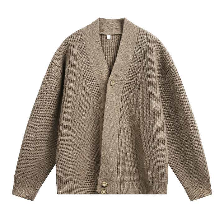 Unisex Oversize-Grobstrick-Cardigan mit Schalkragen, Rippenstruktur und asymmetrischer Knopfleiste Echo Archiv