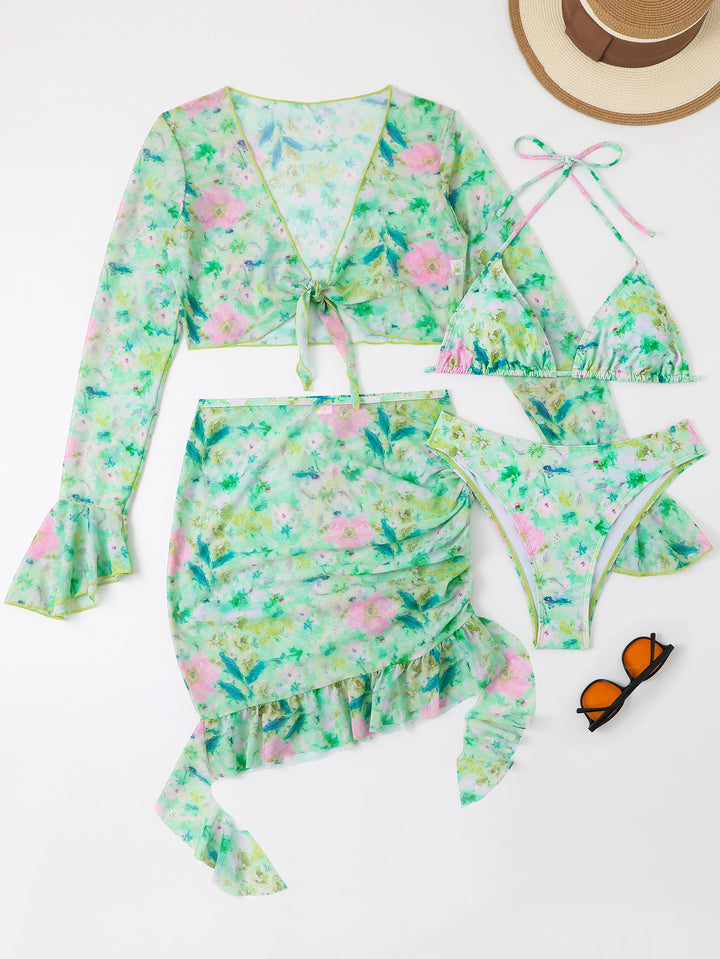 Damen Badeset mit floralem Design, kurzem Oberteil und Wickelrock Echo Archiv