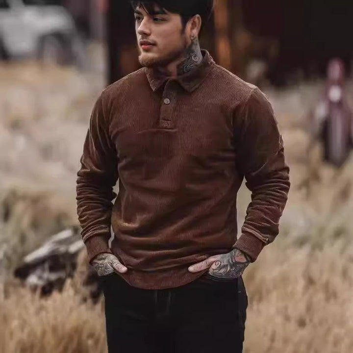 Herren Cord-Polohemd mit Knopfleiste und klassischem Kragen Echoarchiv