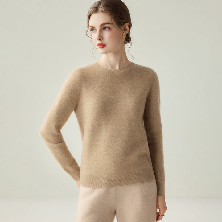 Damen Leichter Rundhalspullover aus Kaschmir‑Look mit extrafeinem Flor und geripptem Saum Echoarchiv