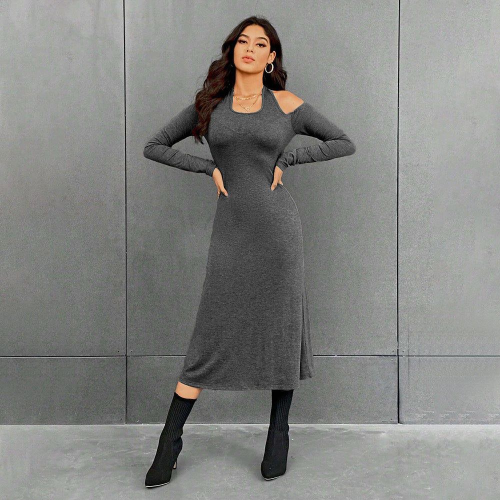 Damen figurbetontes Midikleid mit Neckholder, Cut-Out-Schultern und taillierter Jersey-Silhouette – Élara