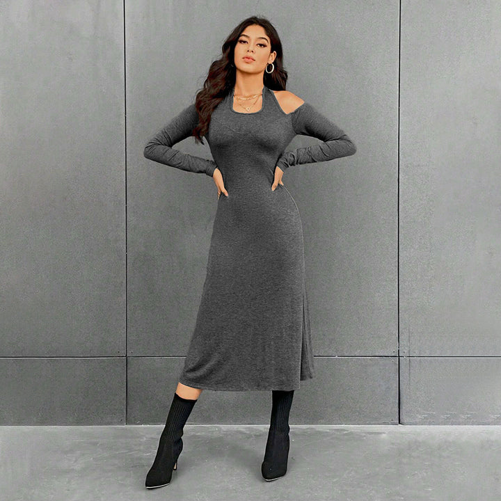 Damen figurbetontes Midikleid mit Neckholder, Cut-Out-Schultern und taillierter Jersey-Silhouette – Élara