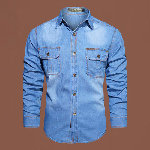 Herren nan robustes Stretch-Denim Hemd mit verstärkten Klappbrusttaschen und kontrastnähten Echo Archiv