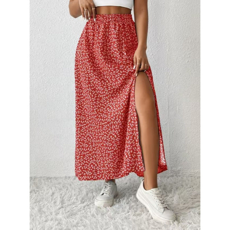 Damen Maxirock mit floralem Muster und seitlichem Schlitz Echoarchiv