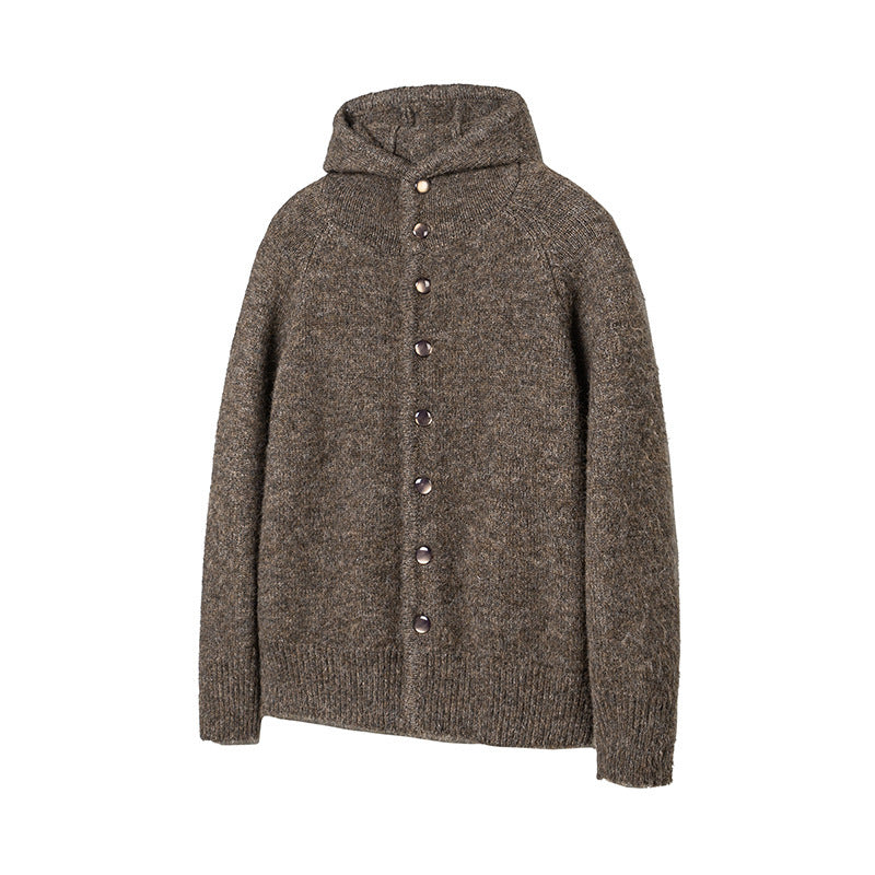 Herren Grobgestrickter Kapuzen-Cardigan mit durchgehender Knopfleiste und Rippenbündchen Echo Archiv
