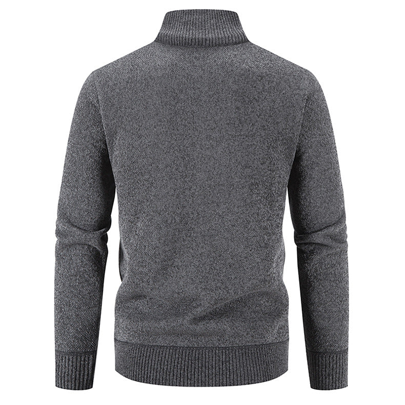 Herren elegante Strickjacke mit hohem Kragen und praktischen Reißverschlusstaschen Echoarchiv