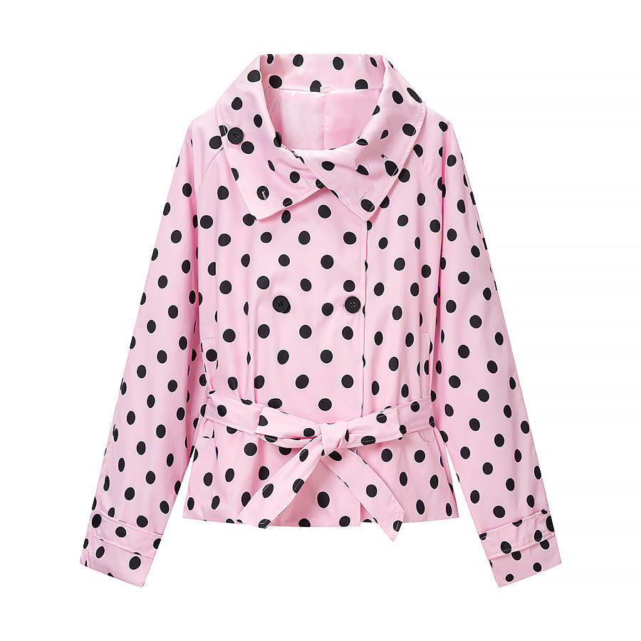 Damen Gepunkteter Trenchcoat-Style mit Bindegürtel und Ballonärmeln Echo Archiv