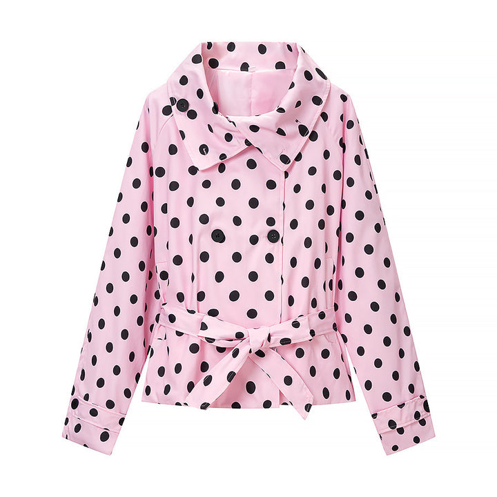 Damen Gepunkteter Trenchcoat-Style mit Bindegürtel und Ballonärmeln Echo Archiv