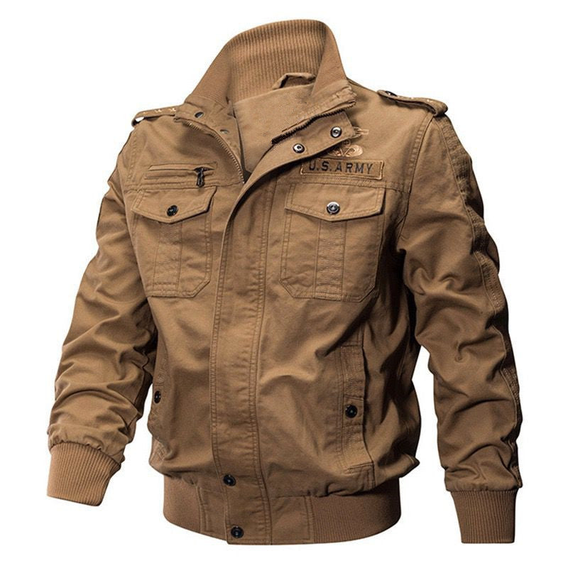 Herren Militärische Bomberjacke mit Epauletten, Stehkragen und Utility-Taschen Echoarchiv