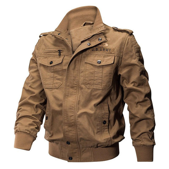 Herren Militärische Bomberjacke mit Epauletten, Stehkragen und Utility-Taschen Echoarchiv