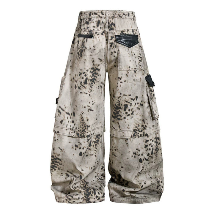 Damen weite Cargo-Culotte-Hose mit Batik-Splatterprint und Multi-Taschen Echoarchiv