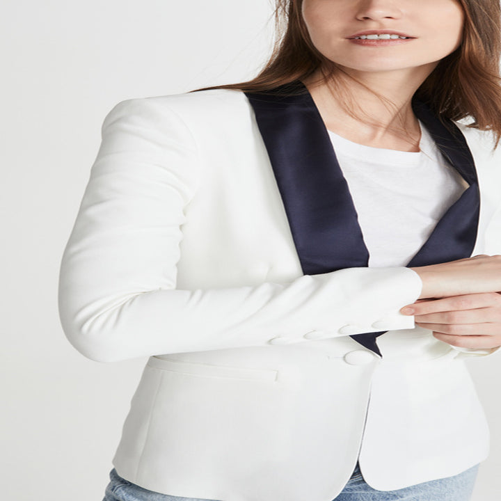 Damen Taillierter Smoking‑Blazer mit satiniertem Schalkragen und Ein‑Knopf‑Front Echoarchiv
