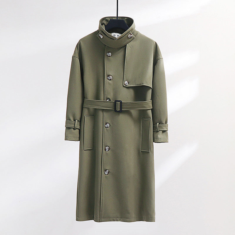 Herren Trenchcoat im modernen Wollmix mit Taillengürtel, Schalkragen und aufgesetzten Taschen Echoarchiv