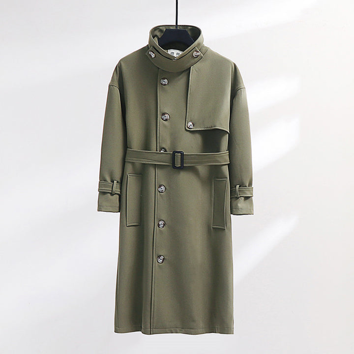 Herren Trenchcoat im modernen Wollmix mit Taillengürtel, Schalkragen und aufgesetzten Taschen Echoarchiv