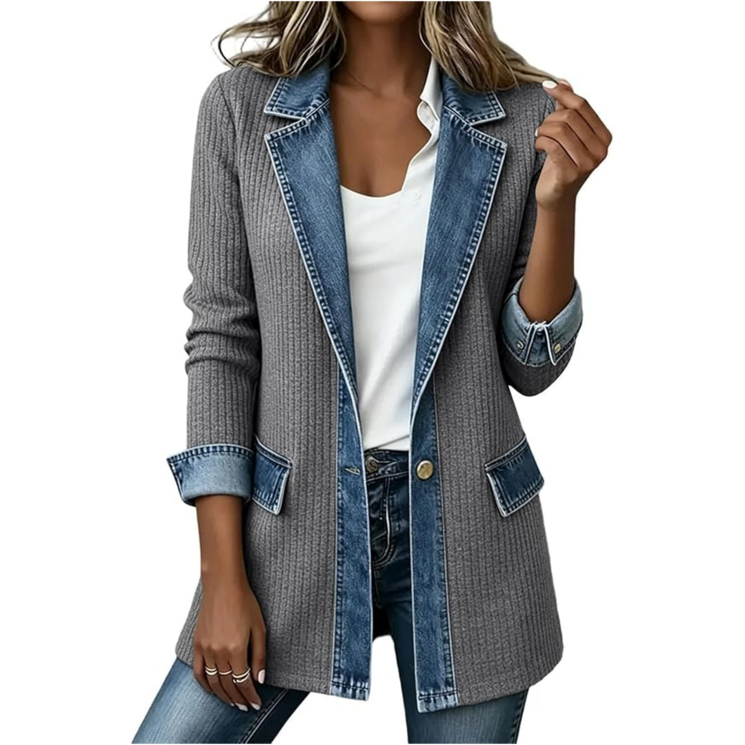 Damen Strickblazer mit Jeansbesatz und tailliertem Schnitt Echo Archiv