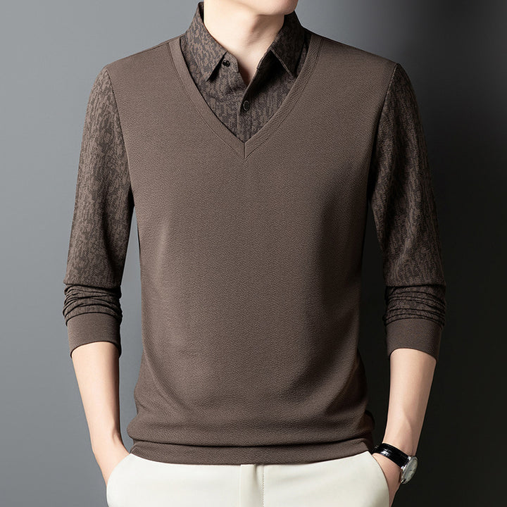 Herren eleganter V-Ausschnitt Pullover mit strukturiertem Ärmel Echoarchiv