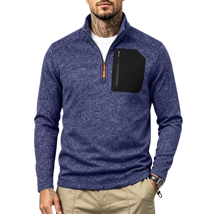 Herren Texturierter Troyer-Pullover mit halbem Reißverschluss und Brust-Zip-Tasche Echoarchiv