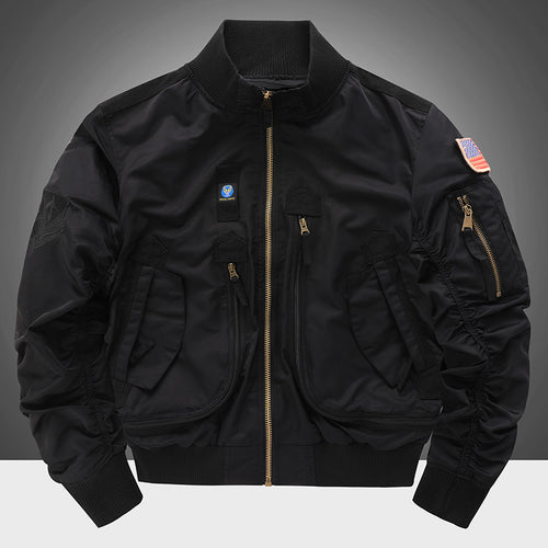 Men's pilot-style cropped utility flight bomber with multi-zip pockets and ribbed collar – Brevano
